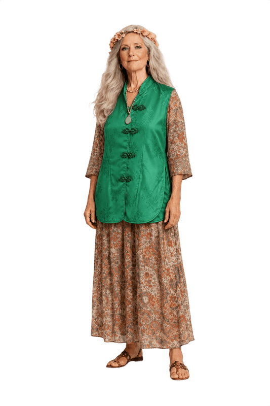 1970s Emerald Green Satin Vest - Model