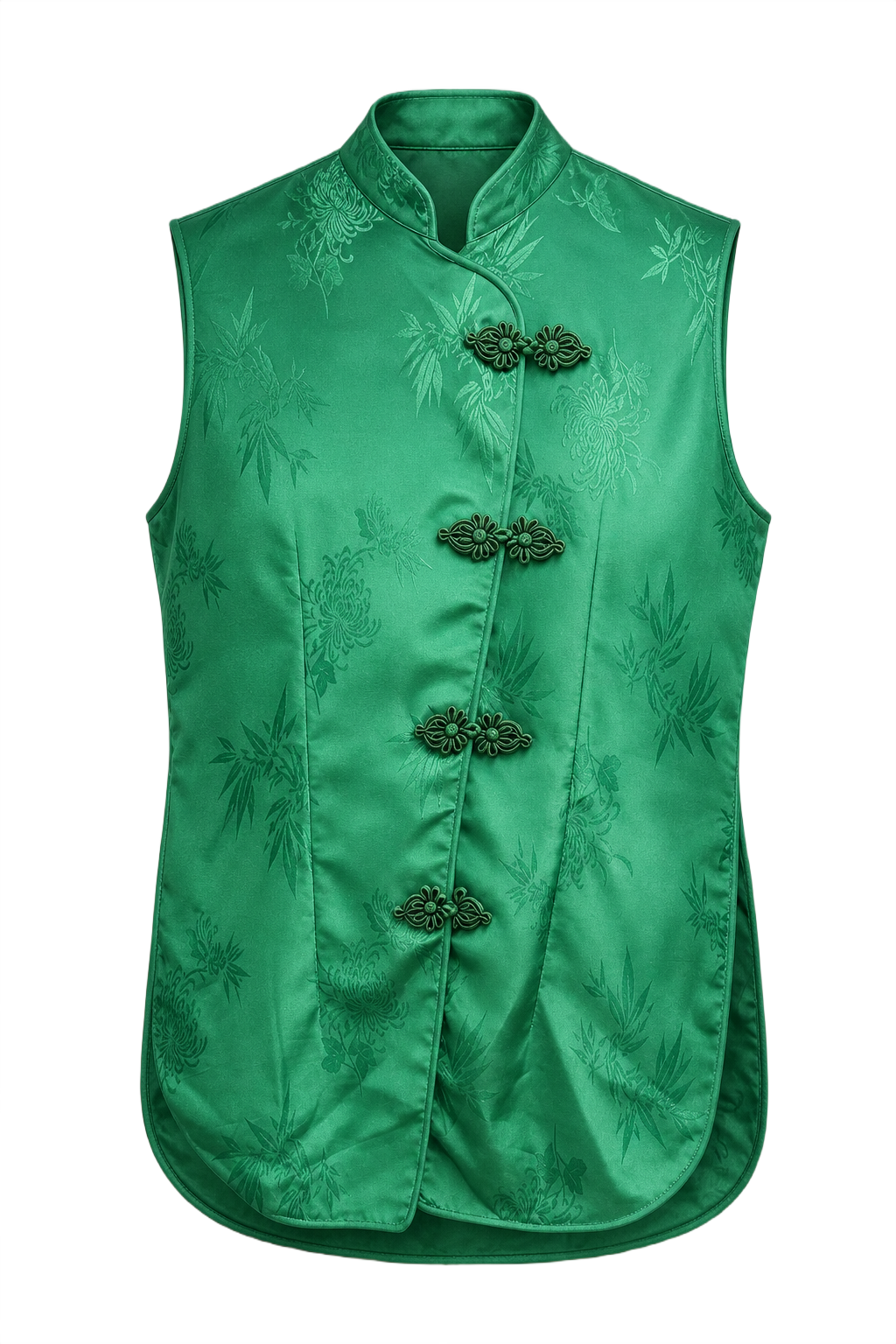 1970s Emerald Green Satin Vest - Front View