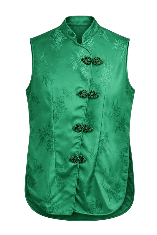 1970s Emerald Green Satin Vest - Front View
