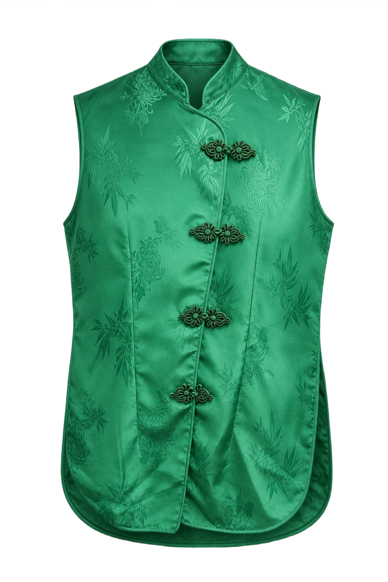 1970s Emerald Green Satin Vest - Front View