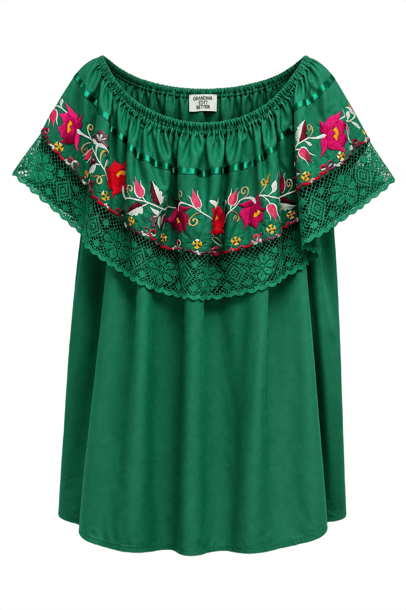 1970s Green Cotton Dress - Front View