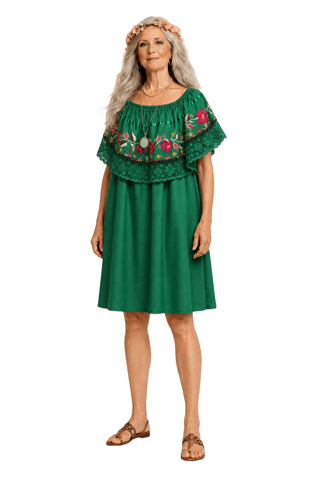 1970s Green Cotton Dress - Model