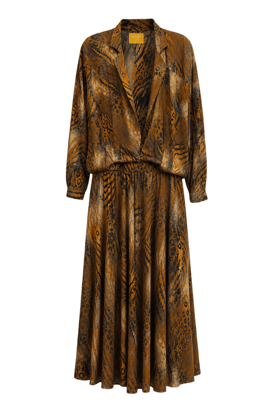 1970s Brown Animal Print Synthetic Blend Jacket and Skirt Set - Front View