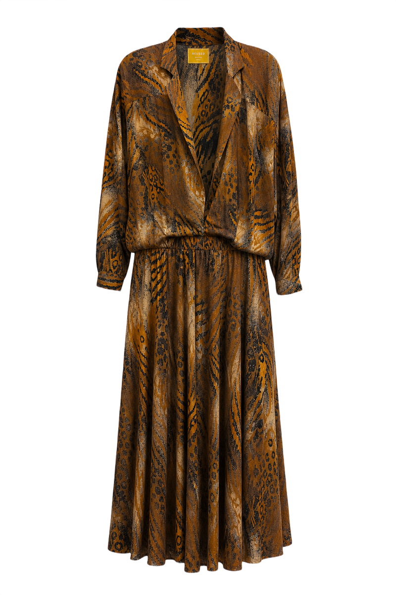 1970s Brown Animal Print Synthetic Blend Jacket and Skirt Set - Front View