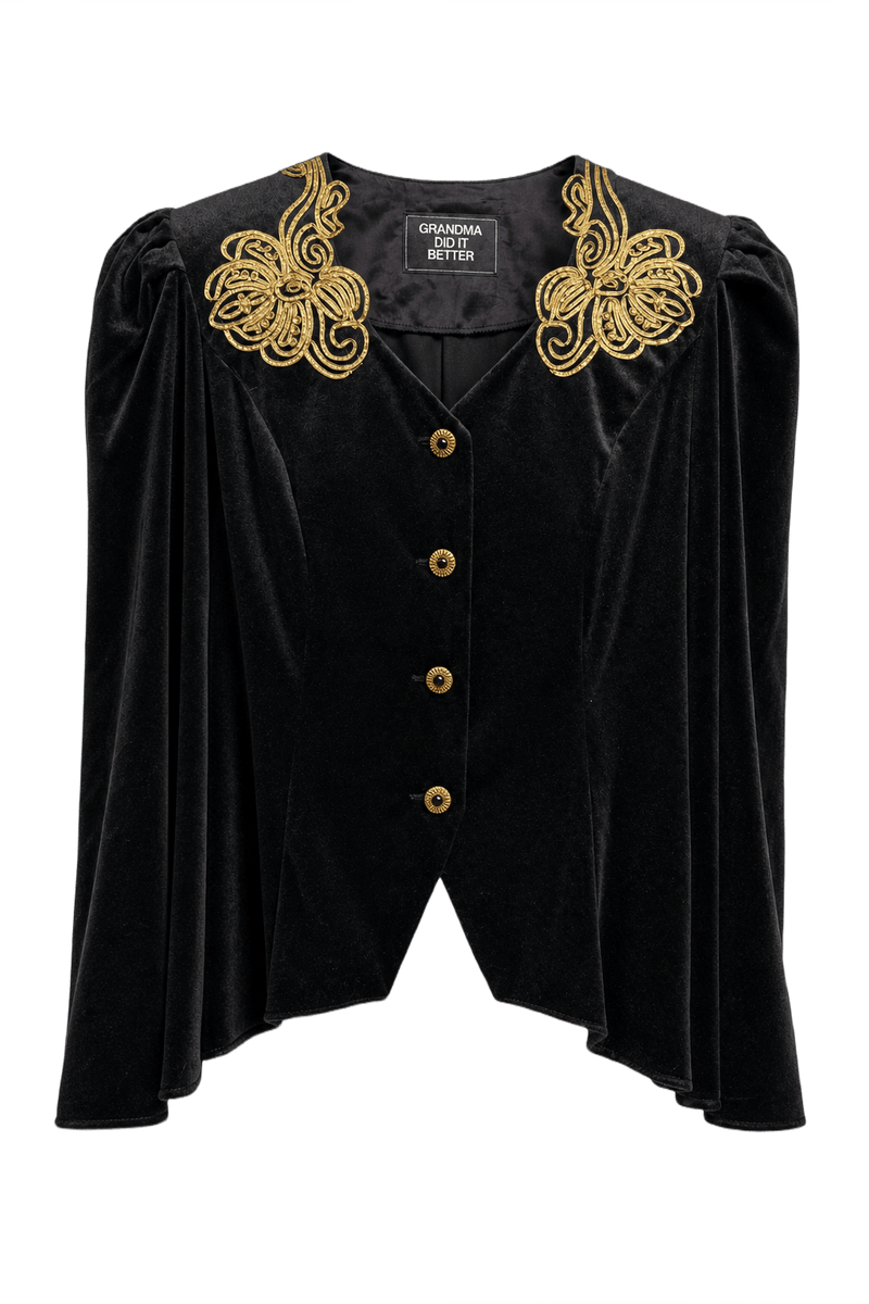 1980s Black Velvet Top - Front View