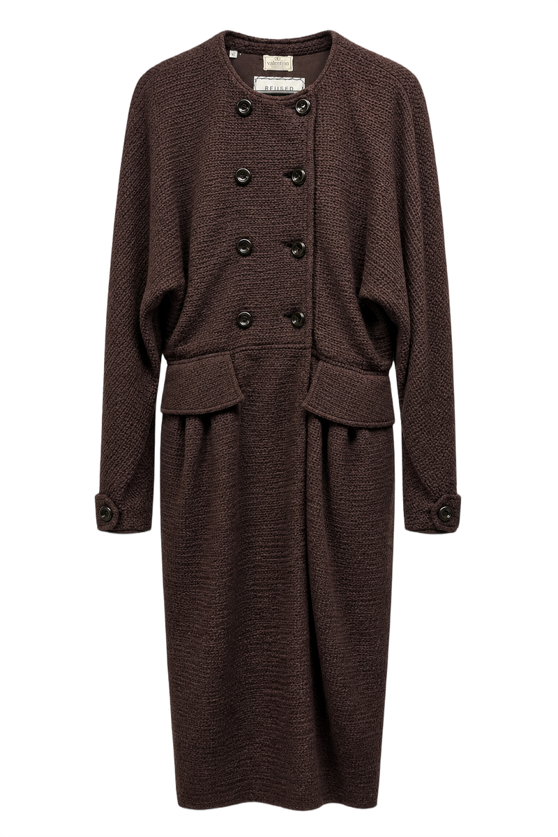 1970s Brown Wool Blend Dress - Front View