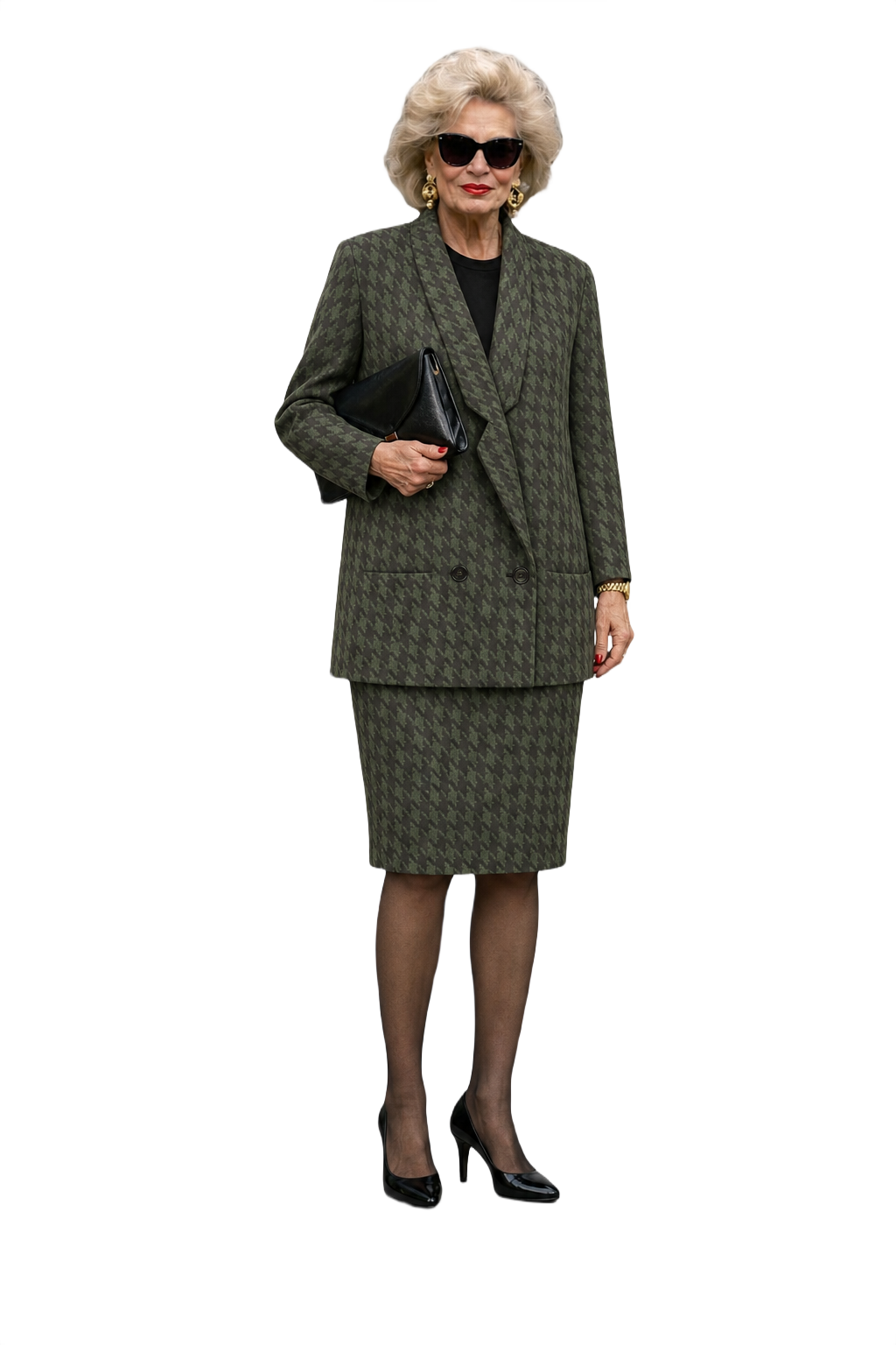 1980s Green & Black Wool Skirt Suit - Model