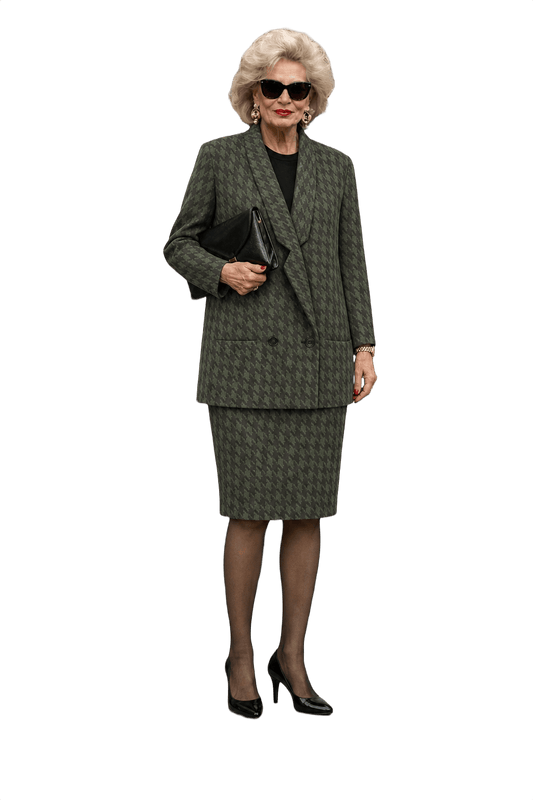 1980s Green & Black Wool Skirt Suit - Model