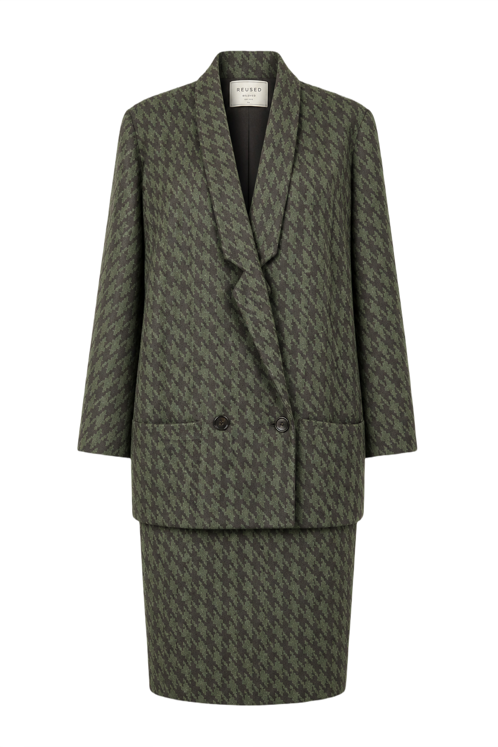 1980s Green & Black Wool Skirt Suit - Front View