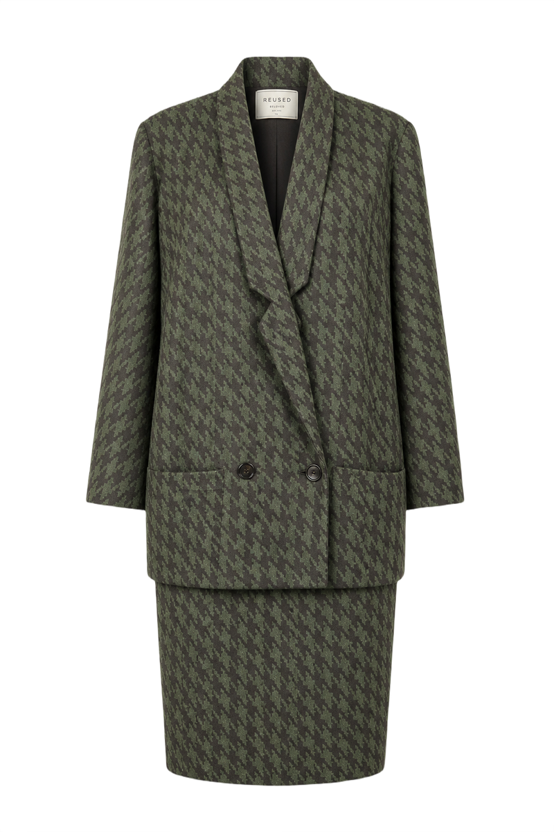 1980s Green & Black Wool Skirt Suit - Front View
