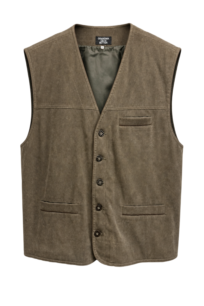 1990s Olive Green Cotton Blend Vest - Front View