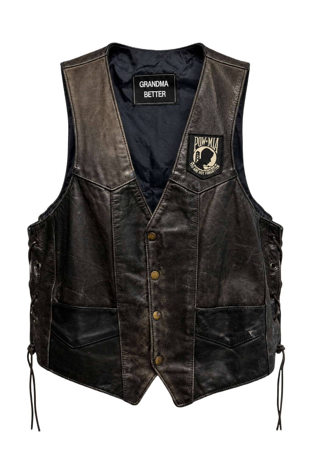 1990s Black Leather Vest - Front View