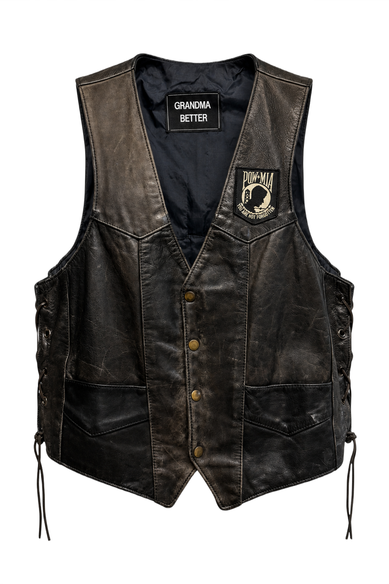 1990s Black Leather Vest - Front View