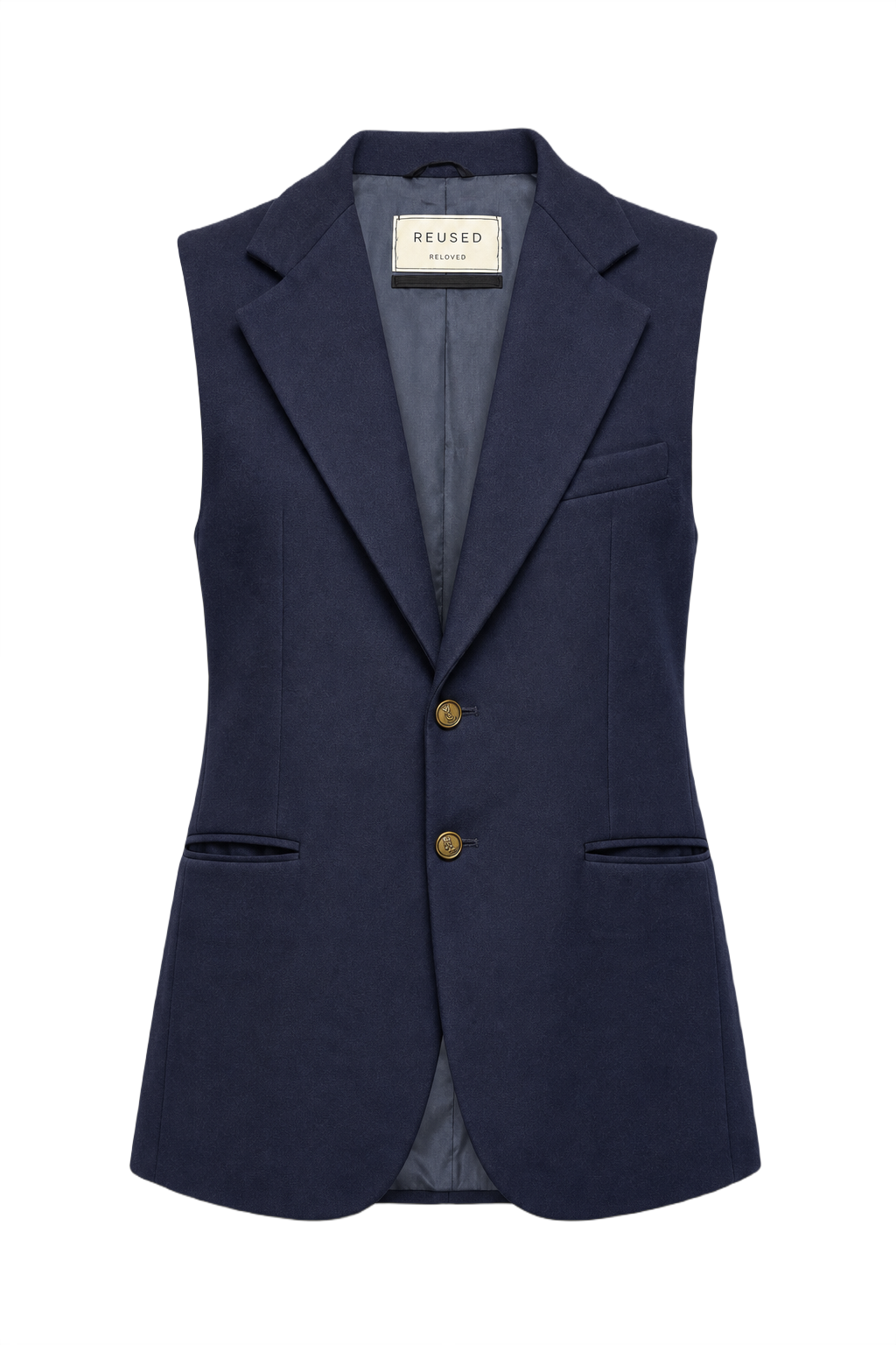1990s Navy Blue Wool Vest - Front View