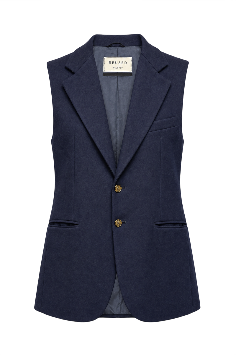 1990s Navy Blue Wool Vest - Front View