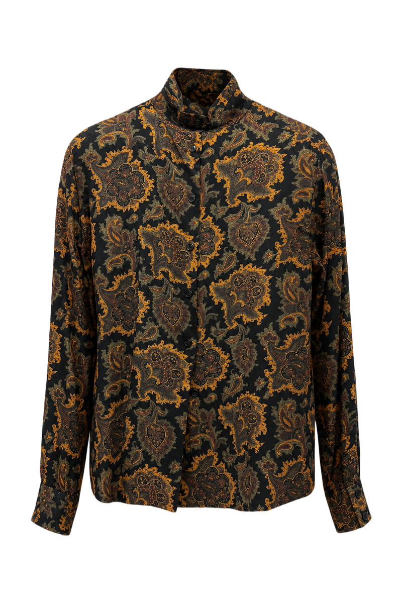 1970s Black Synthetic Blend Blouse - Front View