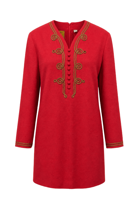 1970s Red Wool Blend Dress - Front View