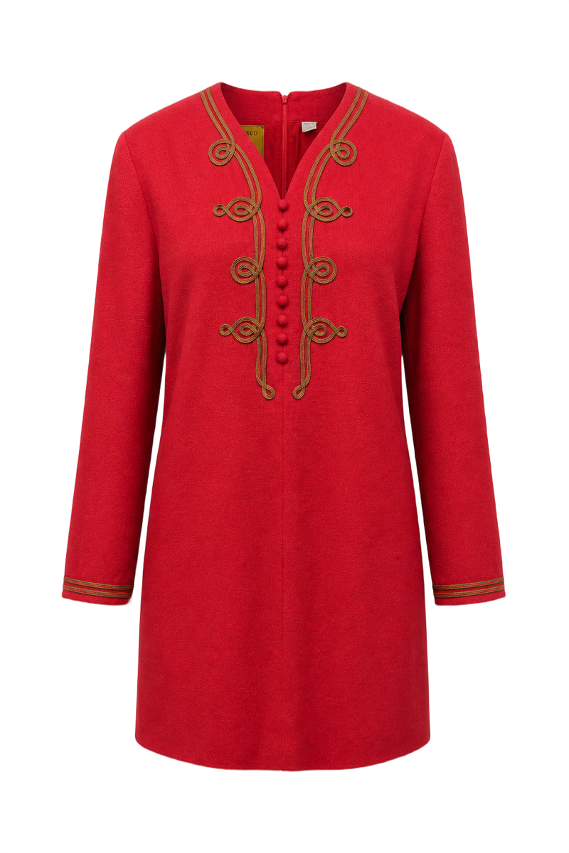 1970s Red Wool Blend Dress - Front View