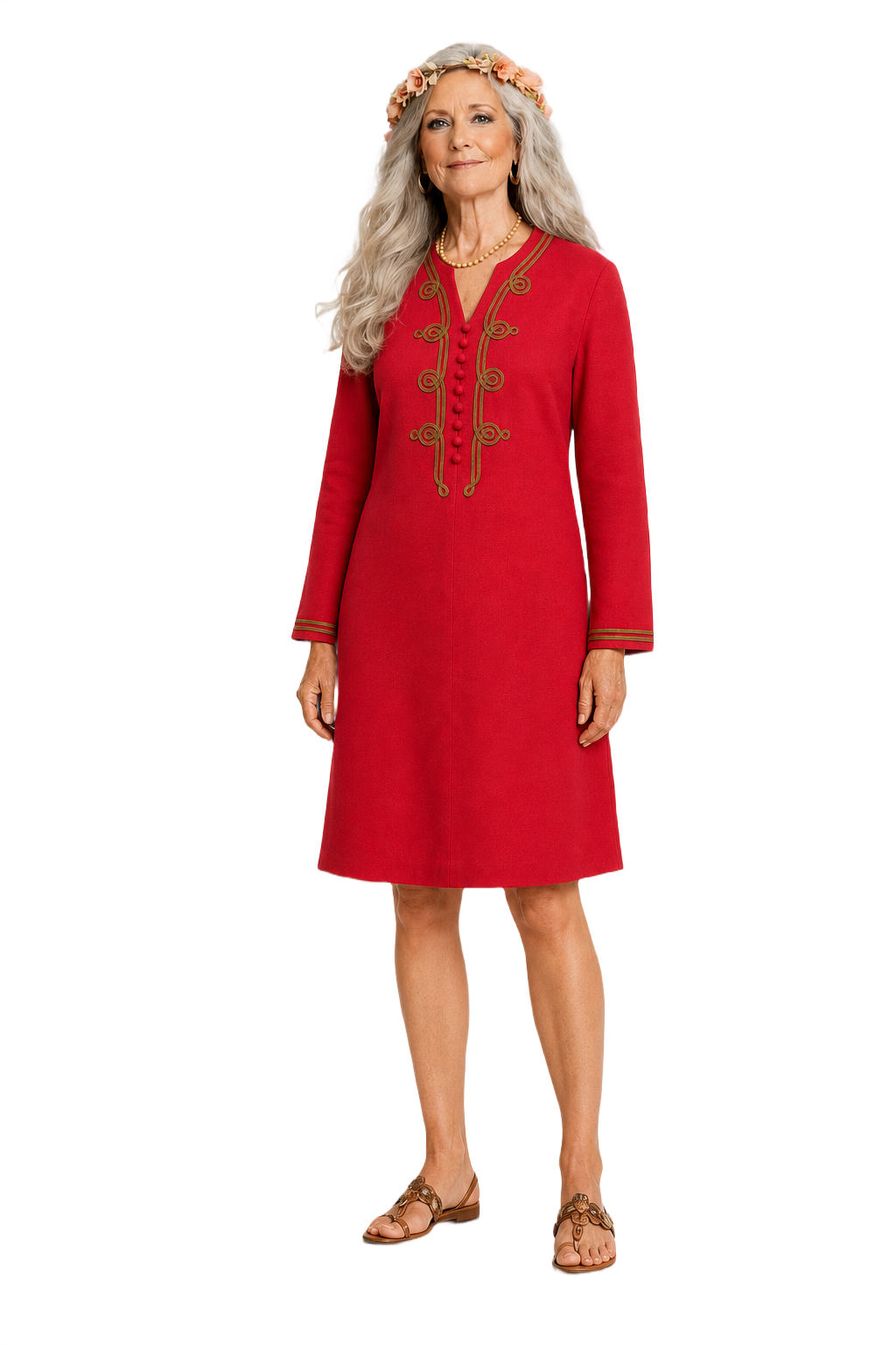 1970s Red Wool Blend Dress - Model