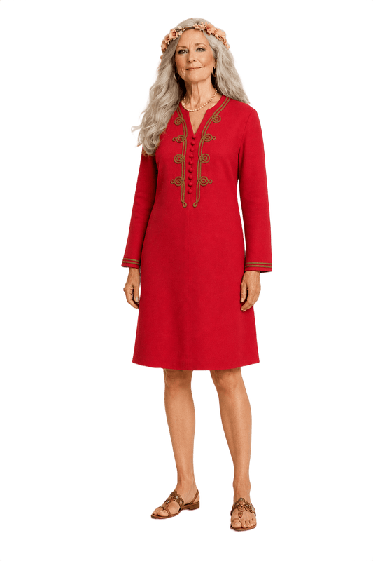 1970s Red Wool Blend Dress - Model