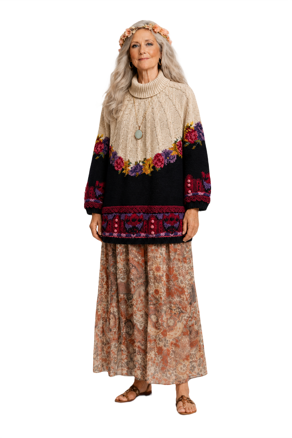 1970s Cream Wool Blend Cardigan - Model