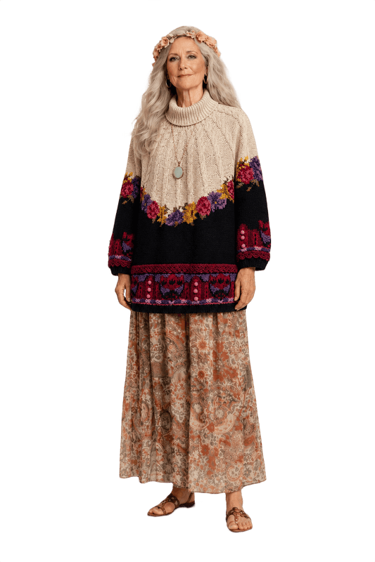 1970s Cream Wool Blend Cardigan - Model