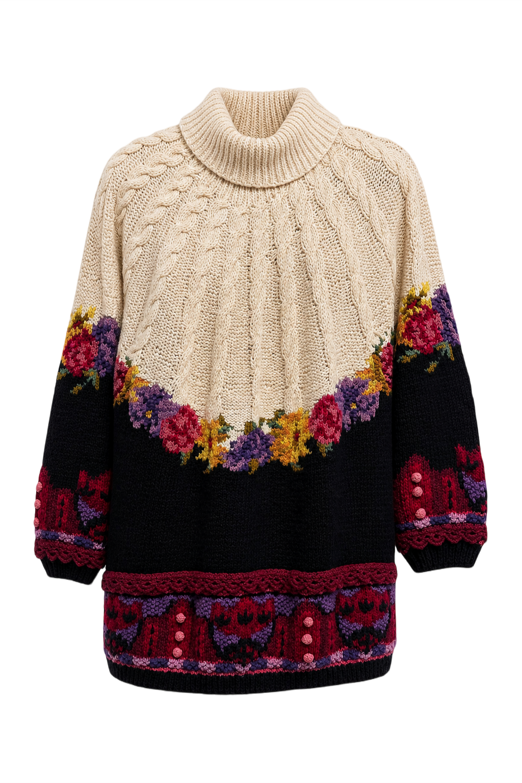 1970s Cream Wool Blend Cardigan - Front View