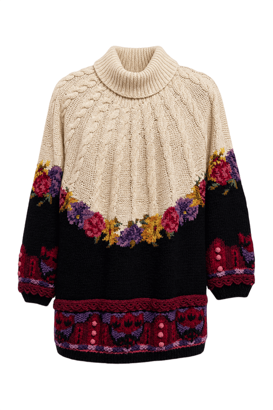 1970s Cream Wool Blend Cardigan - Front View