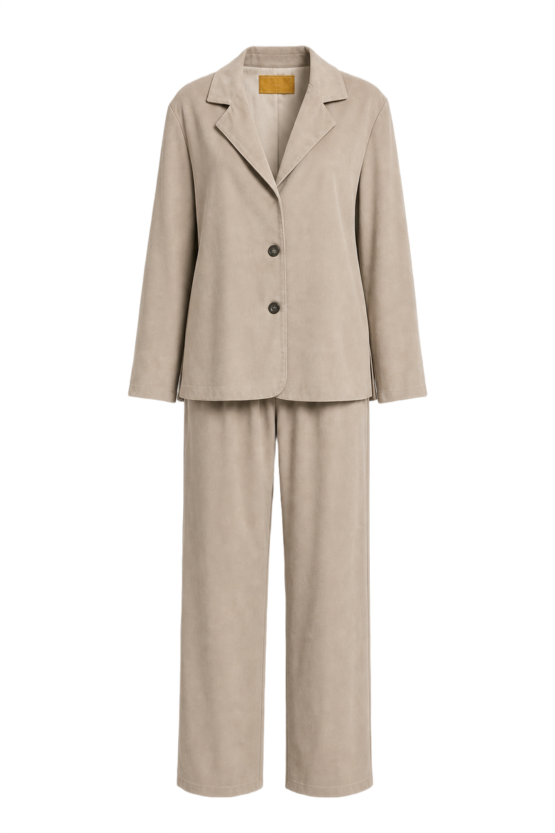 1980s Beige Synthetic Blend Blazer and Trousers Set - Front View