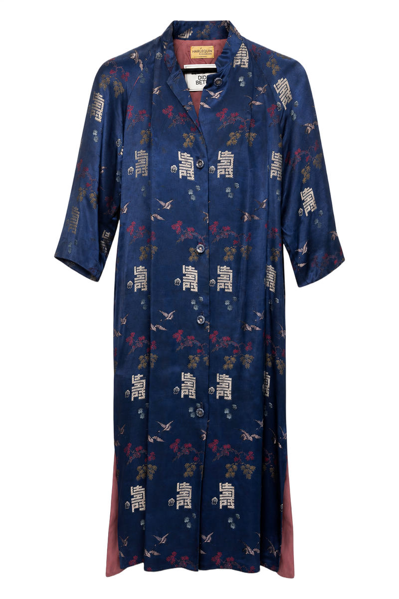 1970s Royal Blue Satin Dress - Front View
