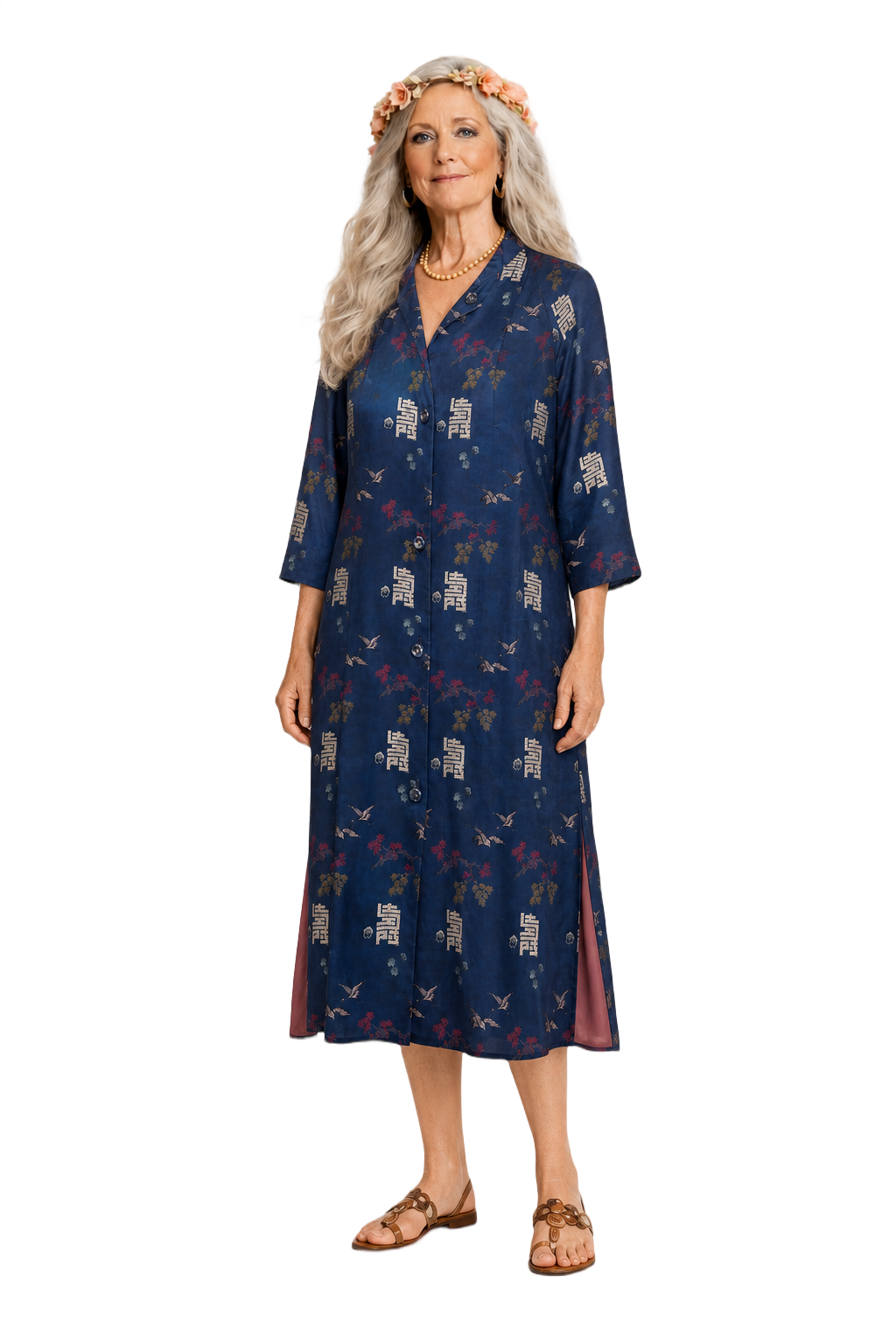 1970s Royal Blue Satin Dress - Model