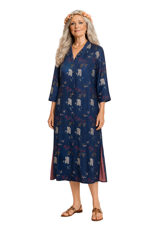 1970s Royal Blue Satin Dress - Model