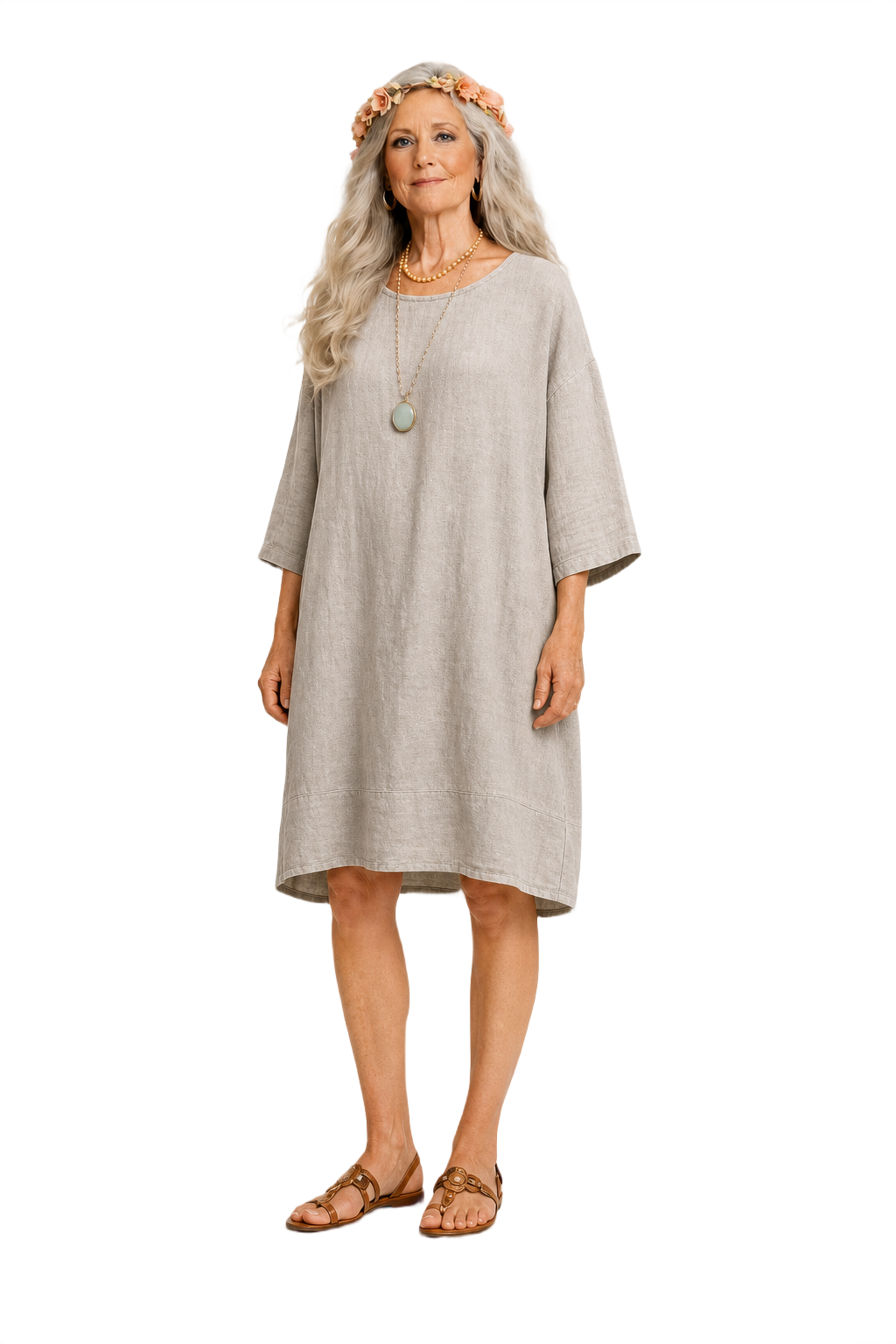 1970s Light Grey Linen Dress - Model