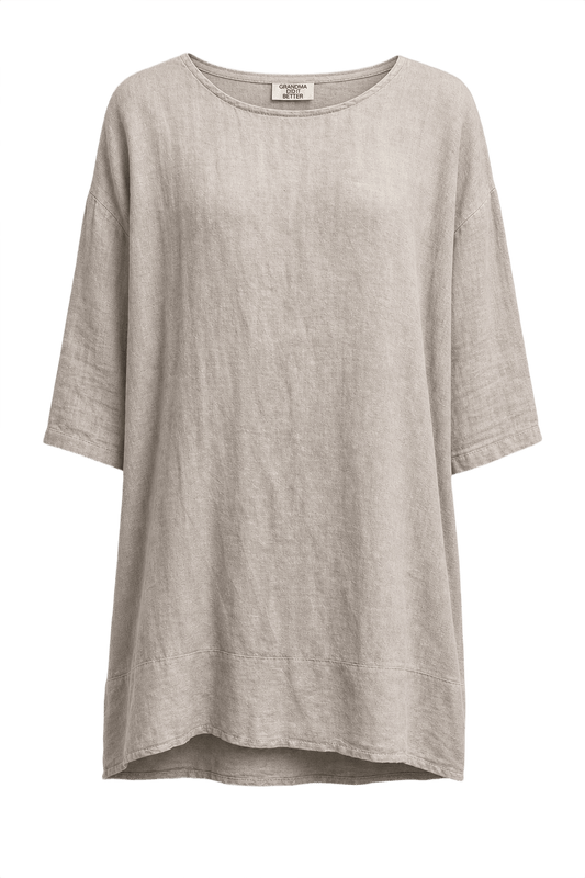 1970s Light Grey Linen Dress - Front View