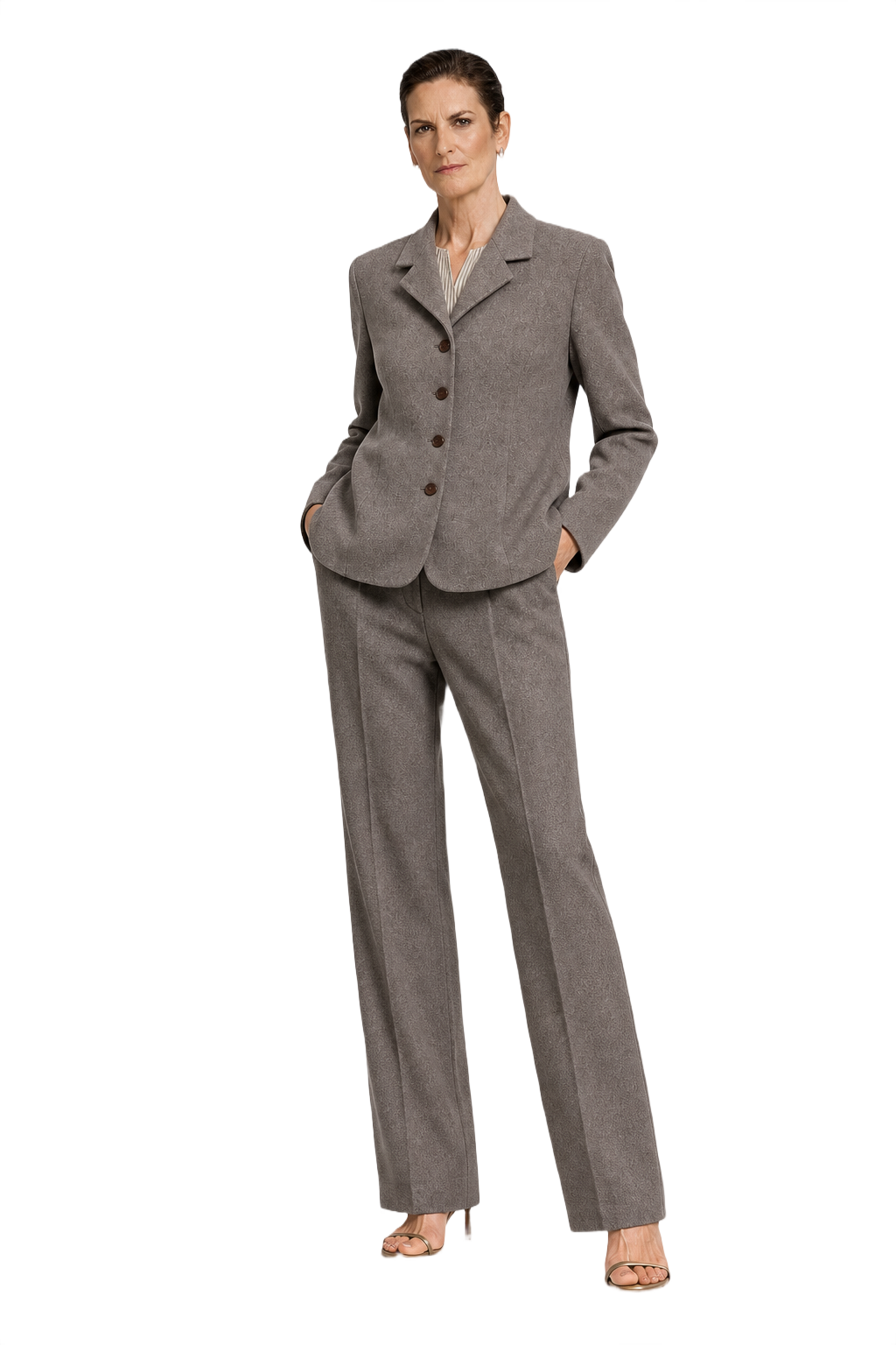 1990s Grey Wool Blend Ensemble - Model