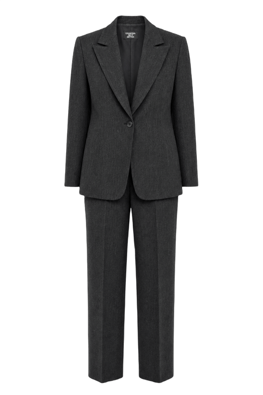 1990s Charcoal Grey Wool Blend Women's Suit - Front View