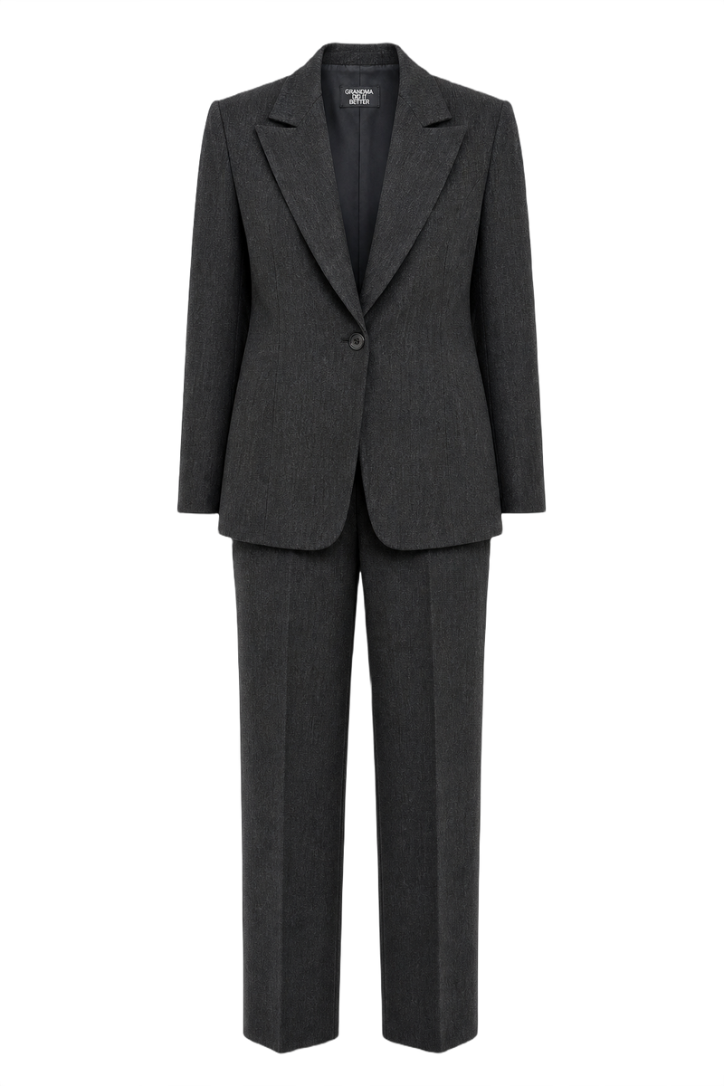 1990s Charcoal Grey Wool Blend Women's Suit - Front View