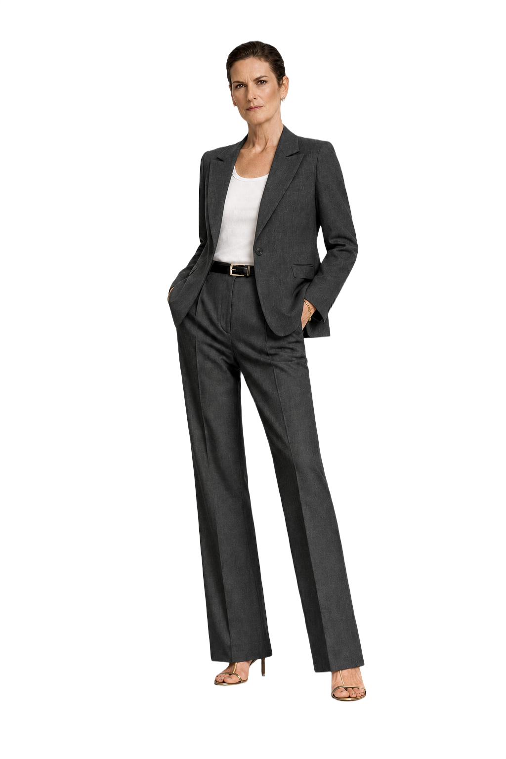 1990s Charcoal Grey Wool Blend Women's Suit - Model