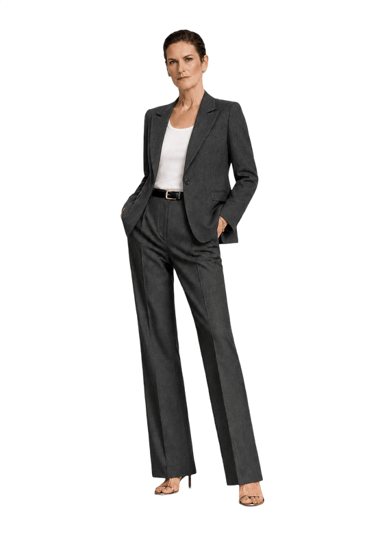 1990s Charcoal Grey Wool Blend Women's Suit - Model