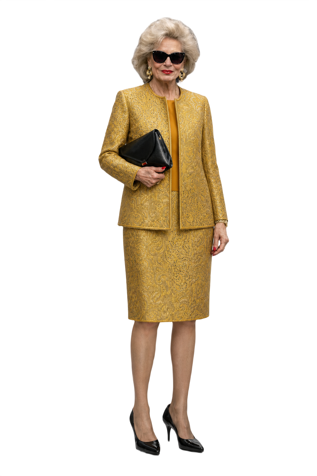 1980s Gold Metallic Blazer and Skirt Set - Model