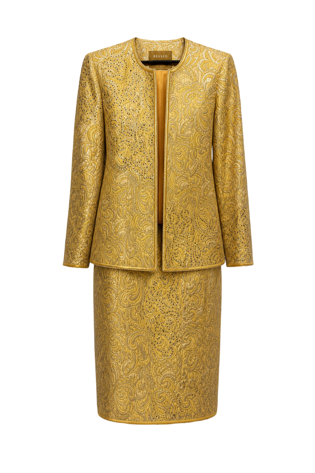 1980s Gold Metallic Blazer and Skirt Set - Front View