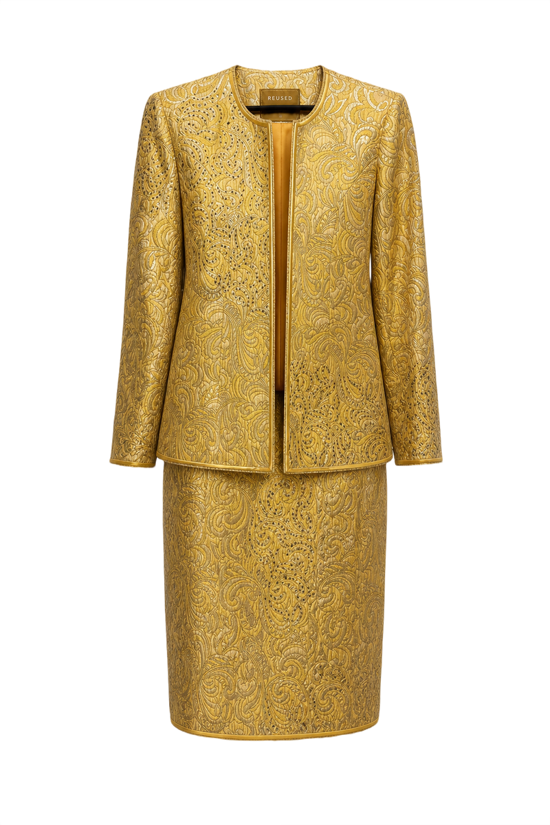 1980s Gold Metallic Blazer and Skirt Set - Front View