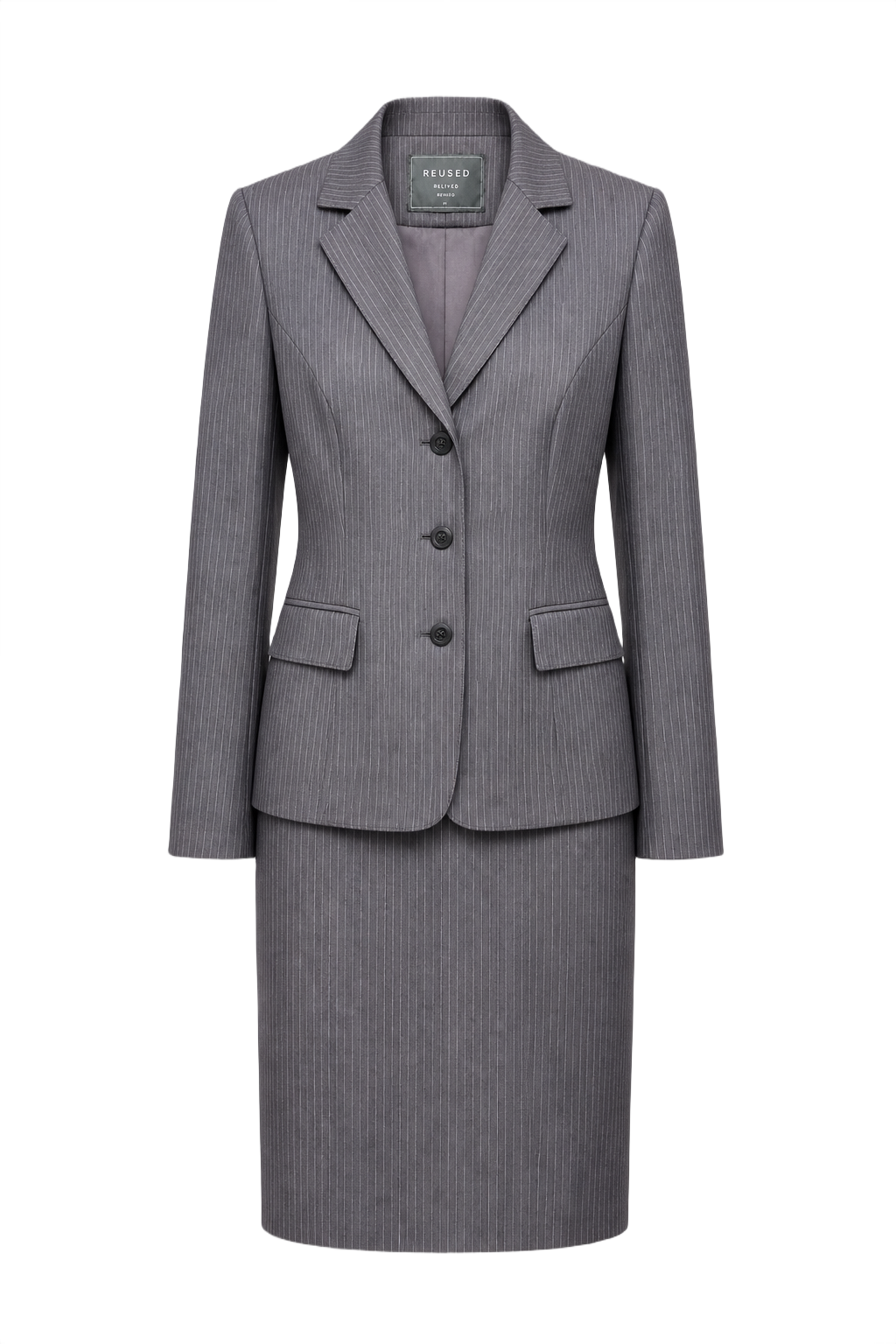 1990s Grey Wool Blend Skirt Suit - Front View