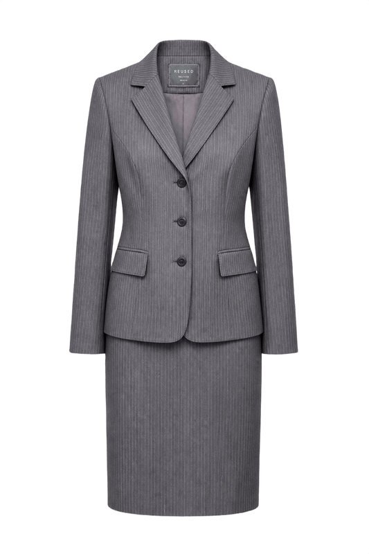 1990s Grey Wool Blend Skirt Suit - Front View