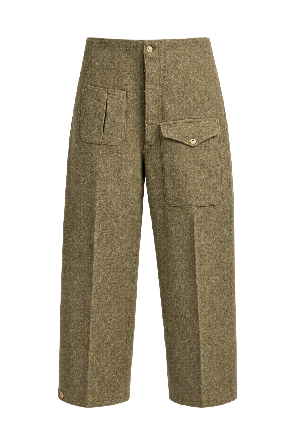 1940s Olive Green Wool Trousers - Front View