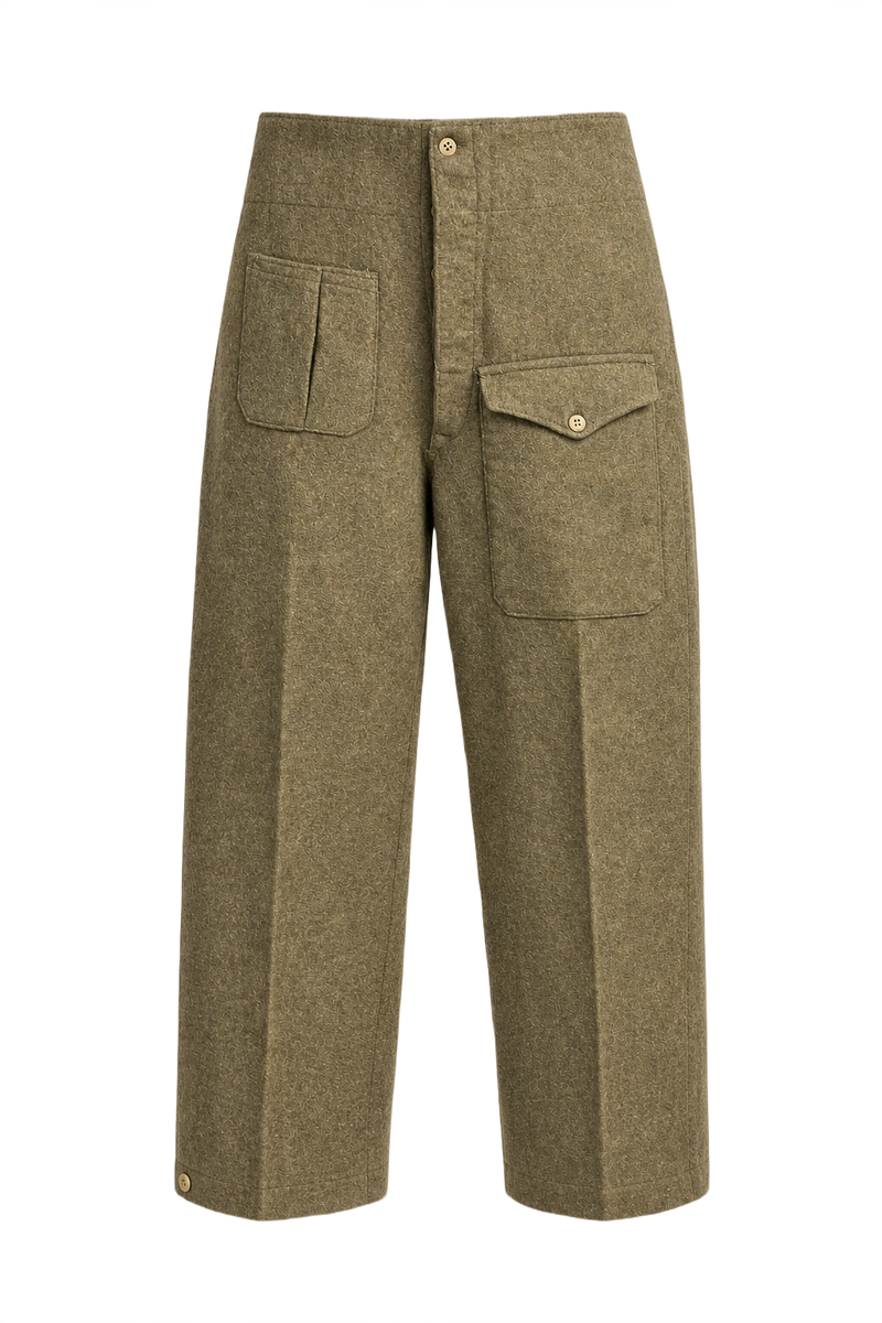1940s Olive Green Wool Trousers - Front View