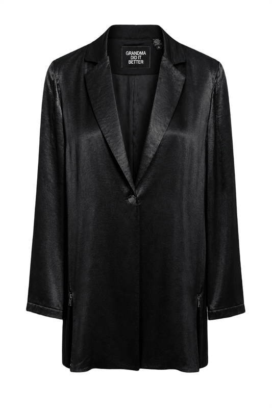 1990s Black Silk Blend Blazer - Front View