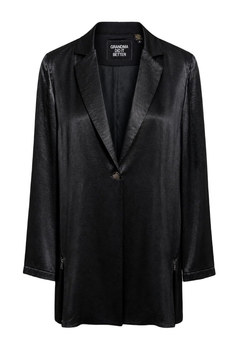 1990s Black Silk Blend Blazer - Front View