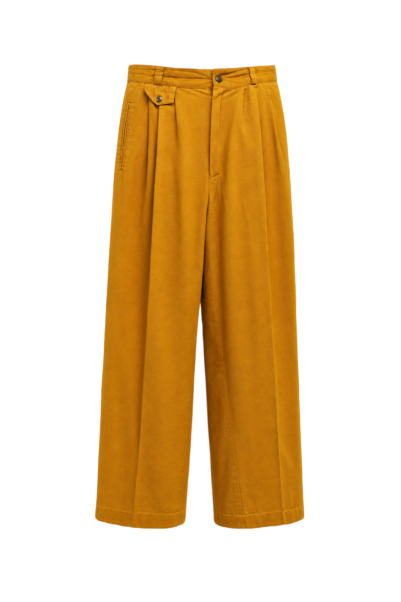 1990s Mustard Yellow Cotton Trousers - Front View