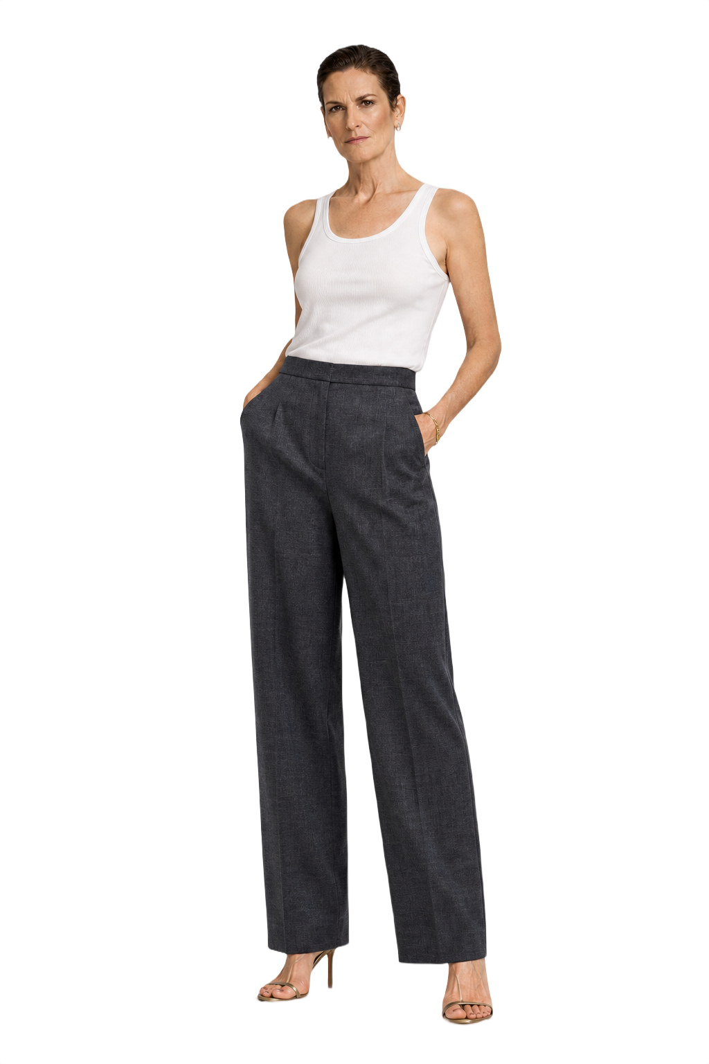 1990s Charcoal Grey Wool Blend Trousers - Model